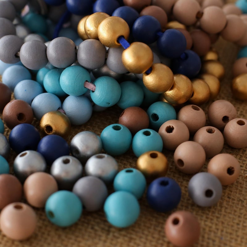 HERZWILD 500Pcs Colored Wooden Beads Round Blue Wooden Beads Colorful Natural Wooden Beads Gold Festival Wooden Beads Farmhouse Wooden Beads for DIY Crafts Easter Party Festival Decoration(1cm) - Image 5
